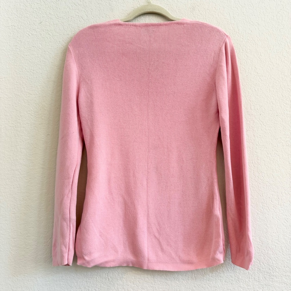 United Colors of Benetton Pink Cotton Scalloped V-Neck Sweater Made in Italy M - Picture 8 of 12